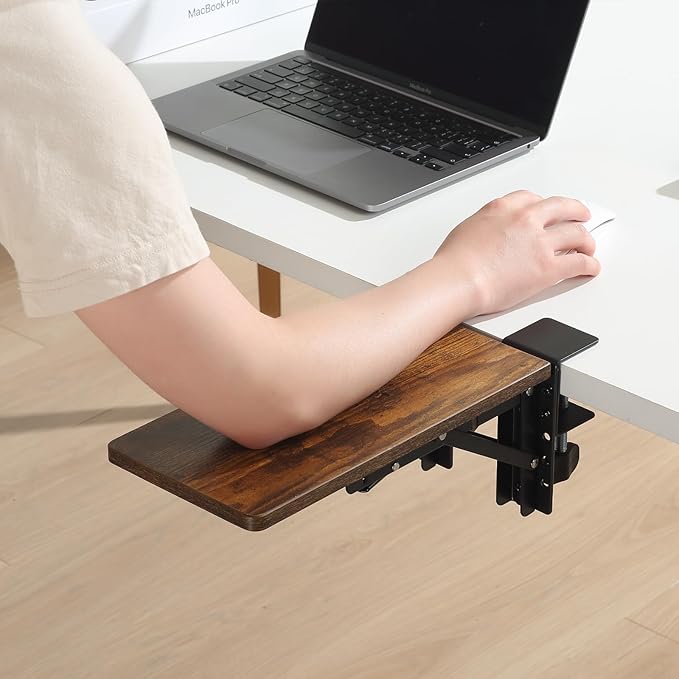 ETHU Desk Extender Tray, 11.8"x 5.9" Ergonomics Computer Arm Wrist Rest for Desk, Foldable Keyboard Drawer Tray Clamp On Mount Easy to Install, Armrest Support for Home and Office (Wood)