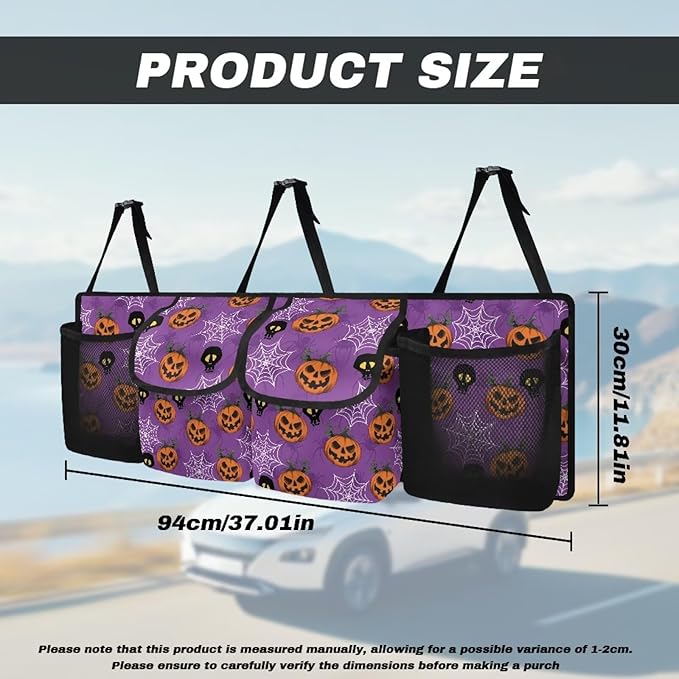 Hanging Car Trunk Organizer for SUV Sedans Jeep Trucks MPV Van, Halloween Spiderweb Pumpkins Collapsible Design Car Back Seat Storage Bag Automotive Interior Accessories