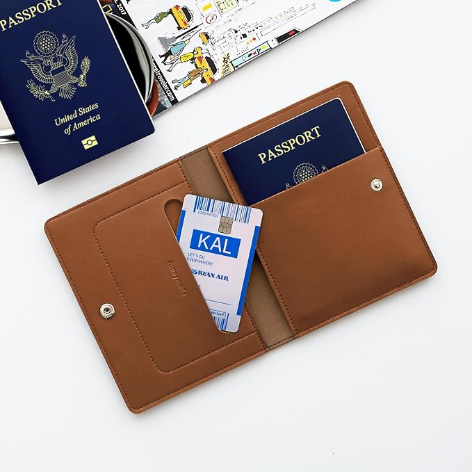 carrotez Family Travel Document Organizer – Premium RFID Blocking Leather Passport Holder & Wallet for 2 Passports, Cards, Boarding Passes & Travel Essentials – Brown