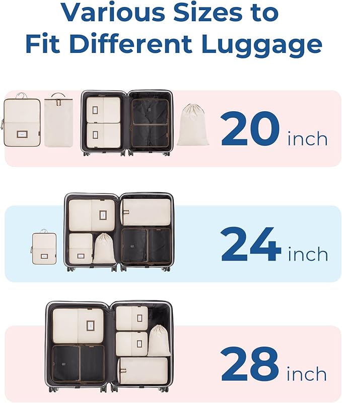 BAGSMART Hanging Packing Cubes for Travel, 6 Set Clear Waterproof Packing Cubes for Suitcases, Storage Organizer for Hanging Closet with Zipper, Handles and Hook Baby Pink