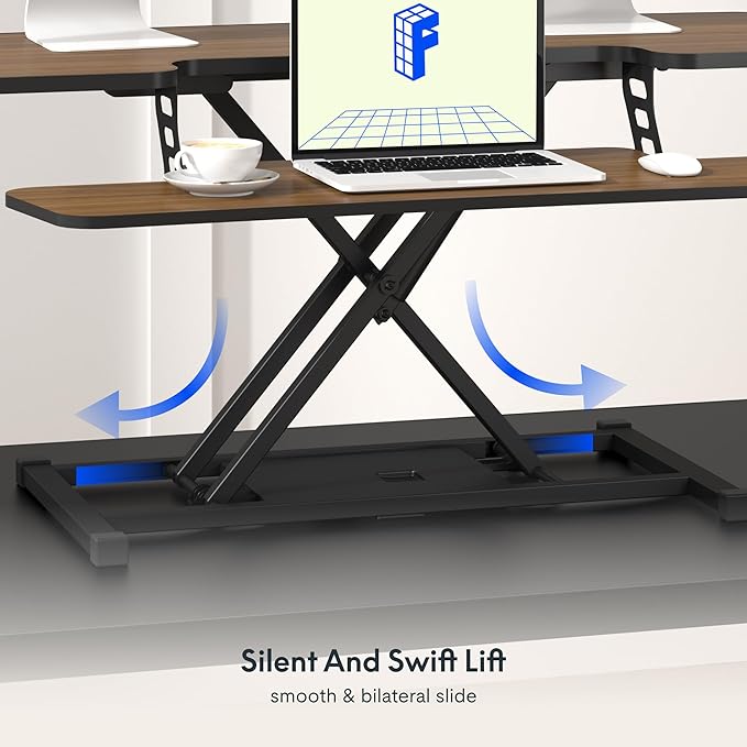 FLEXISPOT Standing Desk Converter 36in Sit to Stand up Riser Height Adjustable Monitor and Laptop Workstation with Spacious 2-Tier Desktop, Walnut Color