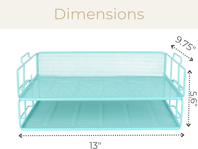 BLU MONACO Aqua Mesh Paper Tray Set of 2 | Stackable Letter Trays for Desk Storage | Metal Document Holder and File Organizer for Home, Office and School | 13β x 9.8β x 5.6β Workspace Organizer