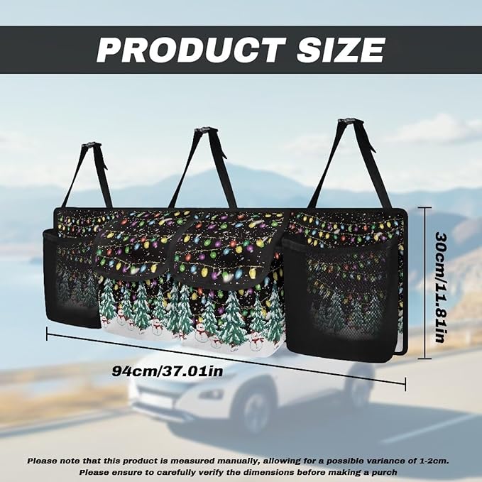 Christmas Tree Back Seat Trunk Organizer,Space Saving Car Trunk Storage Organizer with Lid Keep your Trunk Clean and Tidy 4 Large Pockets for Kids,Travel Christmas Decor