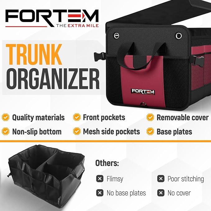 FORTEM Trunk Organizer For SUV Car Organizer and Storage, Collapsible Multi-Compartment Storage Bag Car Accessories for Women Men, 1680D Oxford, Non Slip Bottom, Adjustable Straps, Soft Cover (65L)