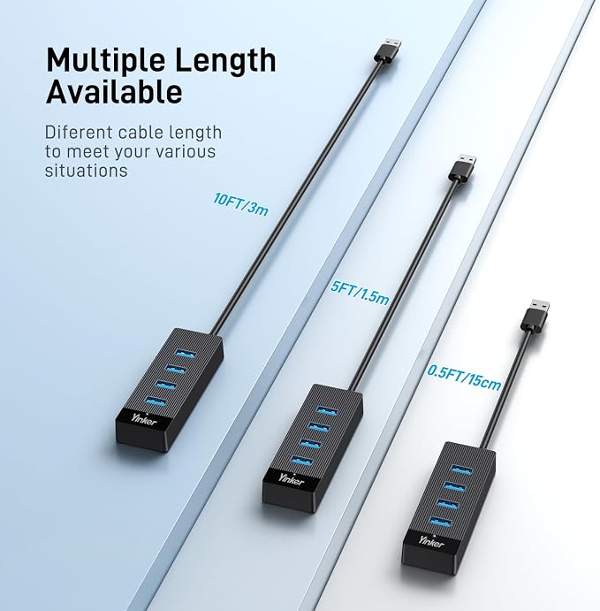 USB Hub 4 Ports, Multiple USB 3.0 Hub, USB-A Splitter for Laptop with Type-C Power Port, Extender for A Port Laptop, PC Desktop and More(0.5ft)