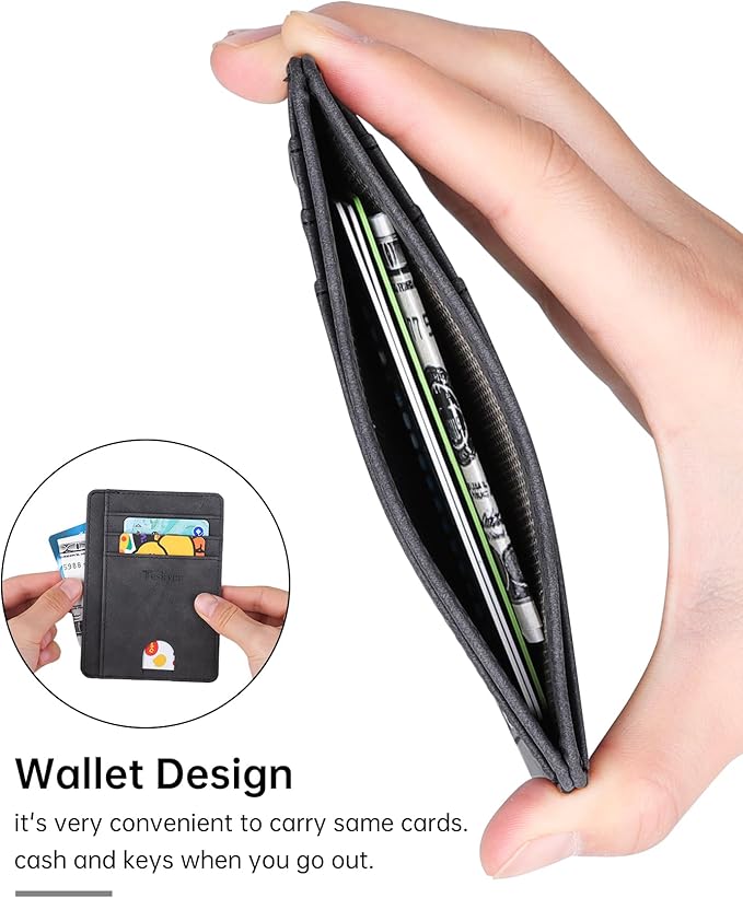 Teskyer Slim Wallet for Men, Minimalist Front Pocket RFID Blocking Leather Wallet Credit Card Holder for Men & Women