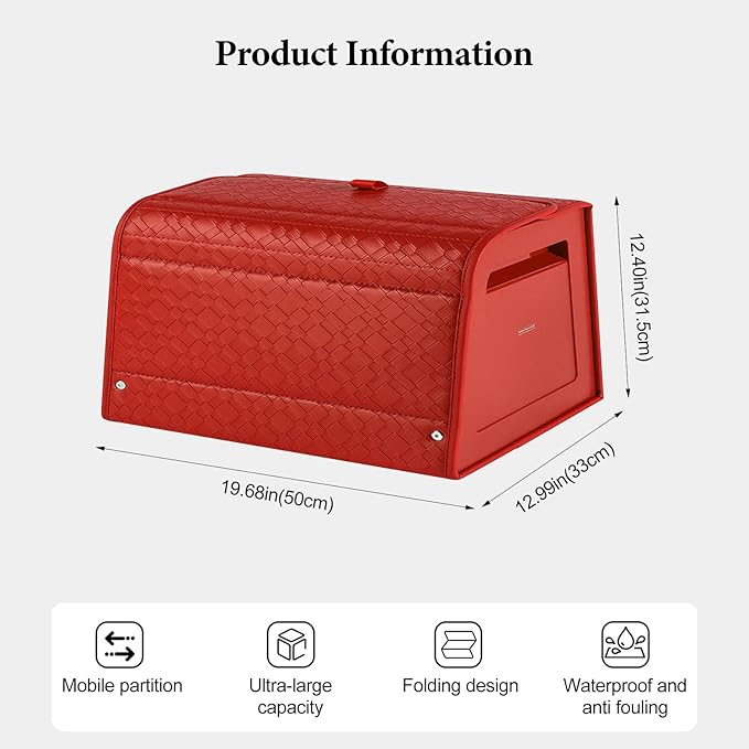 Ergocar Car Trunk Storage Organizer Leather Car Storage Box Clean Tool Accessories Container Folding Magnetic Cover Waterproof Suitable for SUV/Truck/Automotive