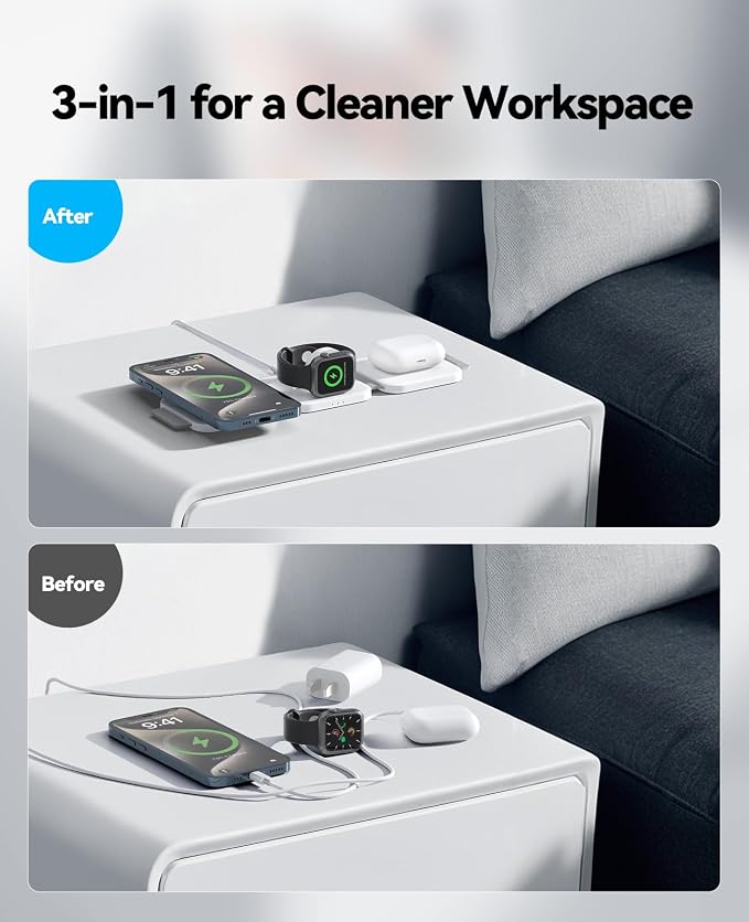 2Pack 3 in 1 Charging Station for Apple Multiple Devices Foldable Magnetic Fast Wireless Charger Dock, Travel Charging Pad for iPhone 17 16 15 14 13 12 Series Apple Watch Series & AirPods 4/3/2/Pro