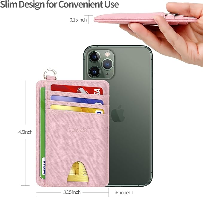 EcoVision Slim Minimalist Front Pocket Wallet, RFID Blocking Credit Card Holder Wallet with Detachable D-Shackle for Men Women