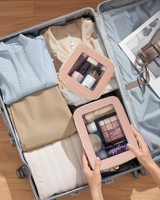 Travel Clear Makeup Bag Set, TSA Approved Cosmetic Bag Case with Zipper Portable Makeup Pouch Toiletry Bag Traveling Cosmetic Organizer Storage Bag Car Organizer Car Essentials