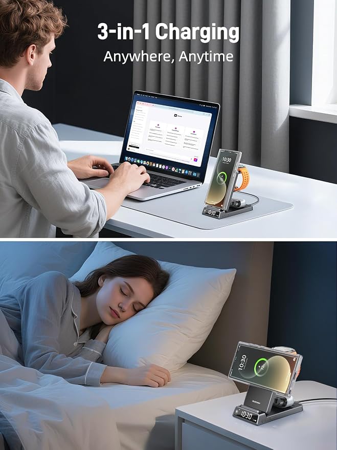 Magnetic Wireless Charger for Samsung, 3 in 1 Charging Station for Samsung Galaxy S26 Ultra/Z Fold/Flip 7, Foldable Android Charger for Samsung Galaxy Watch Ultra/8/7/Galaxy Buds4 Pro