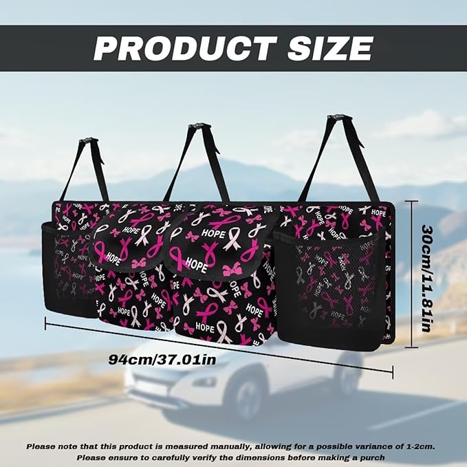 Pink Ribbons Car Trunk Organizer Hanging Car Back Seat Storage Bag Auto Cargo Bag Automotive interior Accessories for Most Sedans SUV Jeep Trucks MPV Van