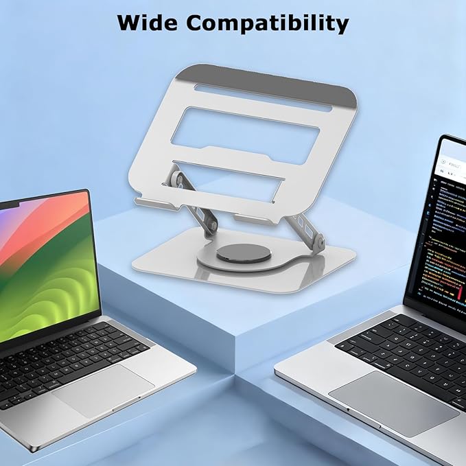 Adjustable Laptop Stand, 360 Rotating Computer Riser, Stable Base Stand Holder for MacBook Pro/Air Notebook up to 16 Inches, Silver
