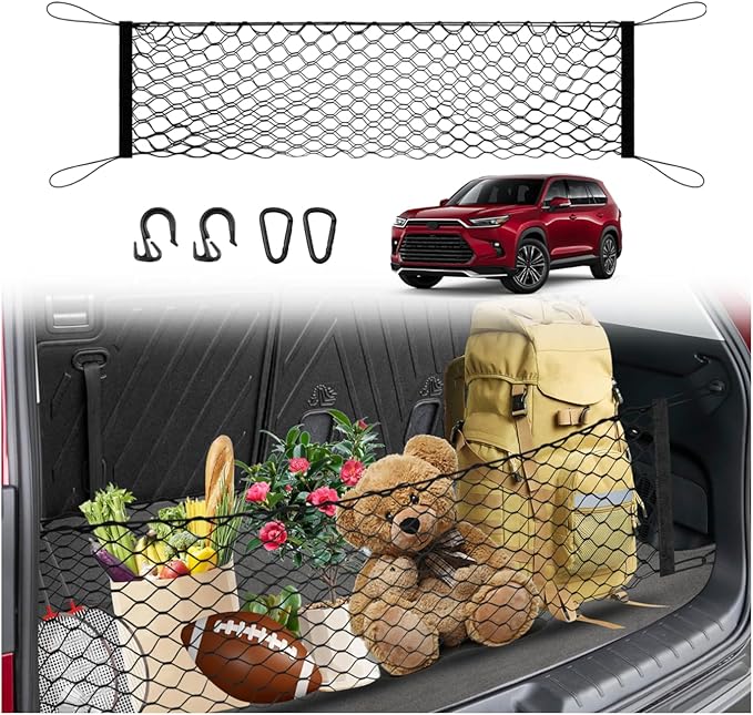 Karltys Cargo Net for Toyota Grand Highlander 2024-2026 Envelope Style | Elastic Mesh Net | Heavy Duty | Metal Hooks | Toyota Grand Highlander Trunk Net Accessories