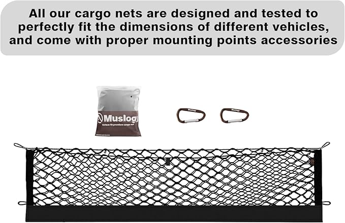 Muslogy Truck Bed Cargo Net Trunk Netting Compatible with 2021-2026 Chevy Suburban&Tahoe|GMC Yukon&Yukon XL| Escalade Accessories, Pickup Cargo Organizer SUV Sedan Storage Net w/Heavy Duty Carabiners