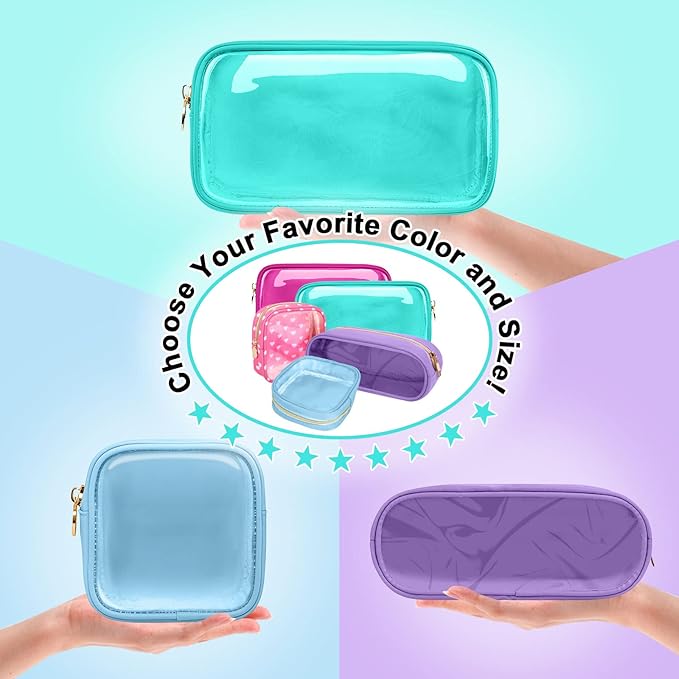 Nylon Small Clear Makeup Bag Slim Pencil Pouch, Cute Makeup Bag Preppy Cosmetic Zipper Pouch Pencil Case for Purse, Travel PVC Toiletry Bag Clutch Coin Pouch Makeup Brush Bag for Women Girl(Mint)
