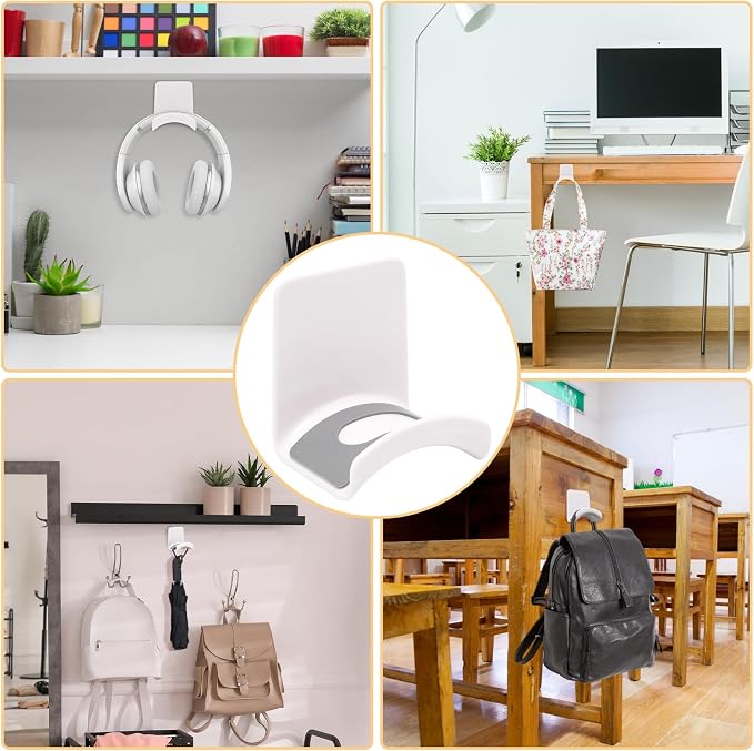 1Pcs White ABS Plastic Headphone Stand Hanger, Table Wall Mount Headset Holder Hook, Adhesive Earphones Hangers for Desk Headphone Hanger, Most Headphones and Controller
