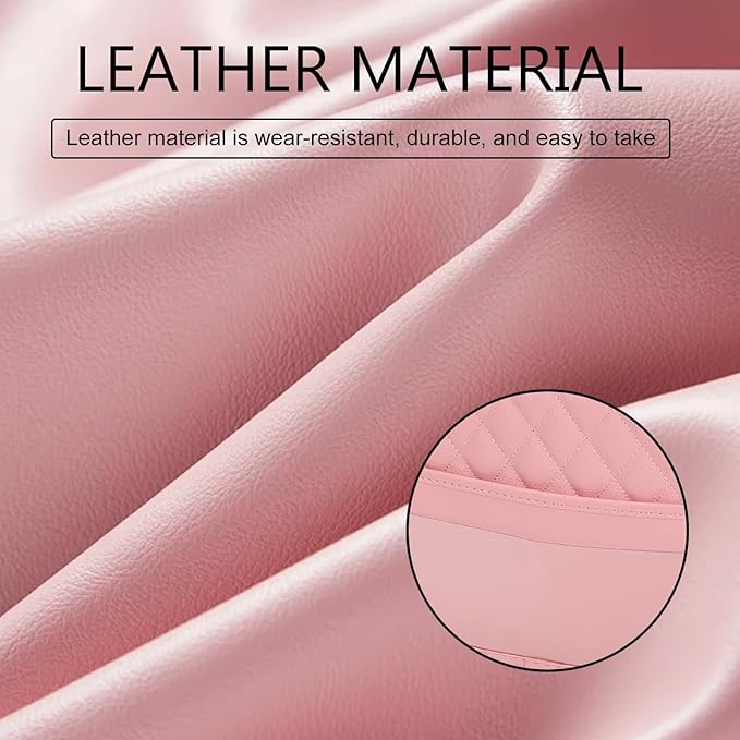 Car Seat Back Organizer, Multipurpose Car Organizer Hanging, Waterproof PU Leather Auto Backseat Storage Bag, Travel Essentials Accessories, Universal for Vehicles, Sedan, SUV (Pink)