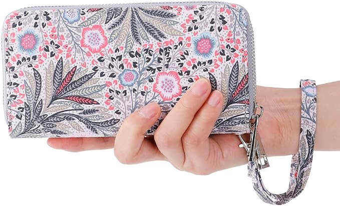 Cellphone Wallet for Women Dual Zipper Long Purse with Removable Wristlet