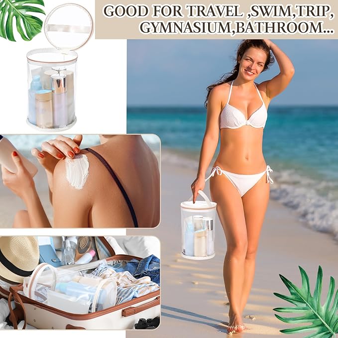 Sanwuta Clear Lotion Bag for Toiletry Sunscreen Cylinder Makeup Bag Heavy Duty Travel Organizer Pouch Waterproof Cosmetic Pouch with Handle Zipper Gift for Summer Beach Pool Airport Women(White)