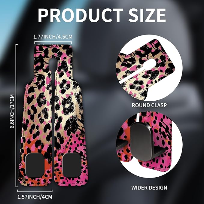 Car Seat Headrest Hook, Universal Leather Cute Hanger Holder Hook, Storage Organizer Interior Accessories for Purse Bags Handbag Colorful Leopard