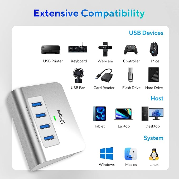 USB 3.0 Hub, Aluminum 4 Port USB Data Hub 3.0 Port Extender Multiport Adapter with 3.3ft Cable οΌUSB Splitter for Laptop, PC/Xbox/Flash Drive/Printer/Camera/Keyborad/Mouse