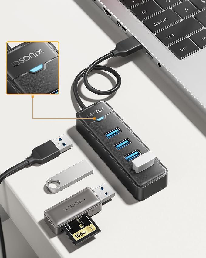 iDsonix USB 3.0 Hub, 4 Ports USB Hub for Laptop, 5Gbps USB Splitter Multiport Adapter, USB Extension Cable Hub for PC, Desktop, Xbox, Flash Drive, HDD, Console, Printer, Keyboards, Mouse