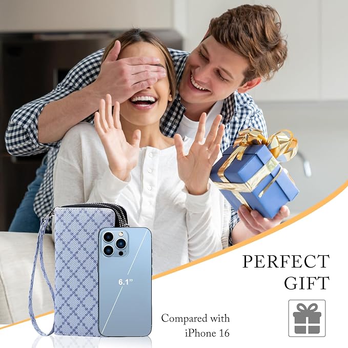 Cellphone Wallet for Women Dual Zipper Long Purse with Removable Wristlet