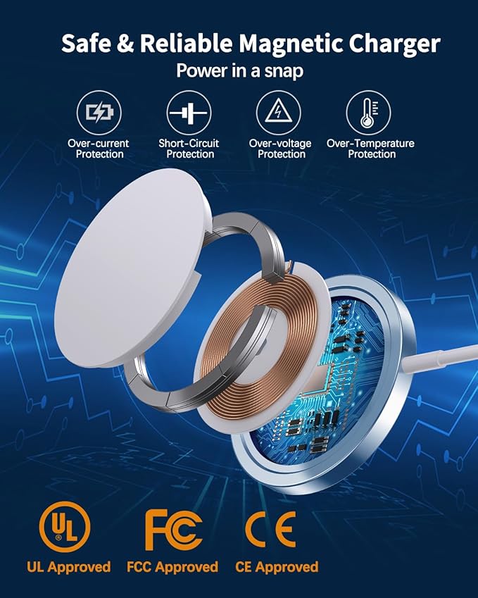 Magnetic Wireless Charger Mag-Safe Charger for iPhone 15/14/13/12 Series Convertible Magnet Wireless Charging Stand/Pad with 20W Adapter 5ft Cable for iPhone and AirPods 2/3/Pro 2/Pro(Blue)