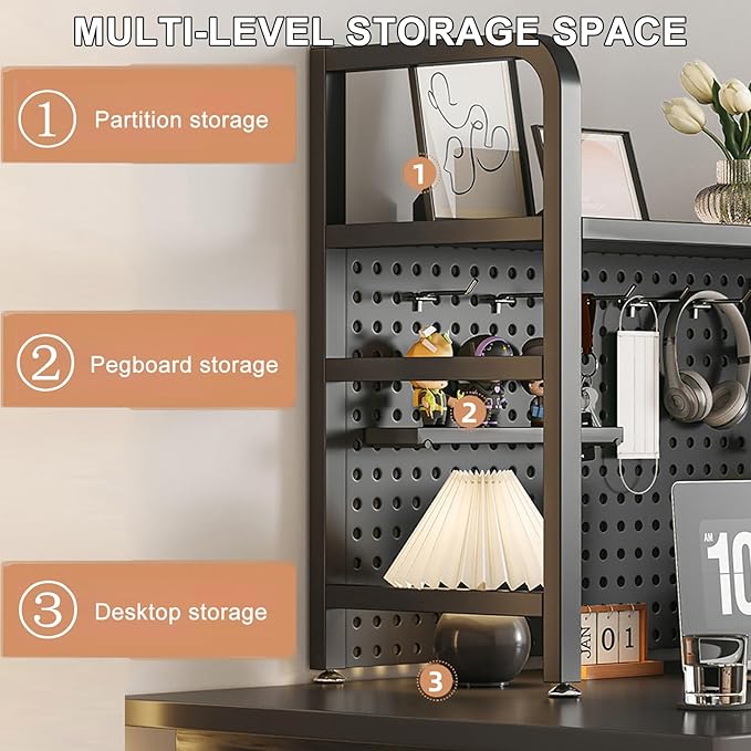 Desk Extender, Desk Organizer Shelf, Peg Doard Display Stan, Load Bearing Capacity 50kg/110lb, Desk Extender Pegboard Workstation, for Table Accessories(Black,75x68x20cm/29.5x27x8in)