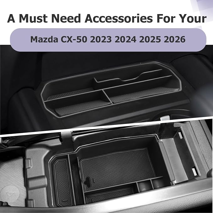 LUWU Compatible with 2023 2024 2025 2026 Mazda CX50 CX-50 Accessories Center Console Organizer Armrest Storage Box Organizer Tray Insert Tray Phone Holder Coins Box ABS Material 2-Pack, Black