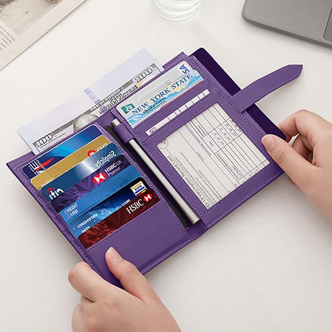 Passport Holder for Family,RFID Travel Document Organizer for Women,RFID Passport Wallet with Airtag Holder,Family Passport Protector Case, Anti-Lost Travel Essentials(Air tag Not Included)