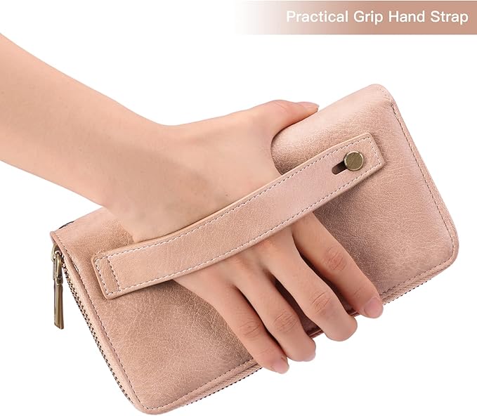 GAEKEAO Wallet for Women Clutch RFID Blocking Wristlet Leather Purse Large Capacity Credit Card Holder with Grip Hand Strap