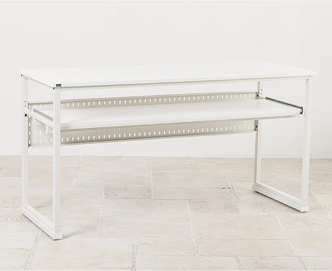 Music Studio Desk with Keyboard Tray and Height Adjustment Bracket, for Full 88 Keys (Music Producer Desk)(White, 88 Keys)