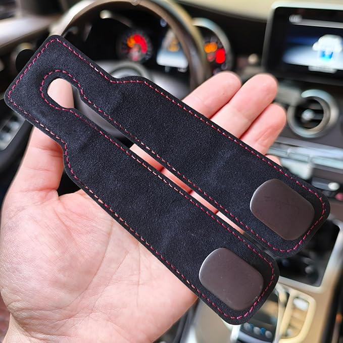 2 Pack Car Purse Hooks, Premium Leather Headrest Hooks, Genuine Metal Hook and Internal Metal Gaskets Multifunctional Car Hooks for Purses, Bags and Mobile Phones, Black with Red Stitching