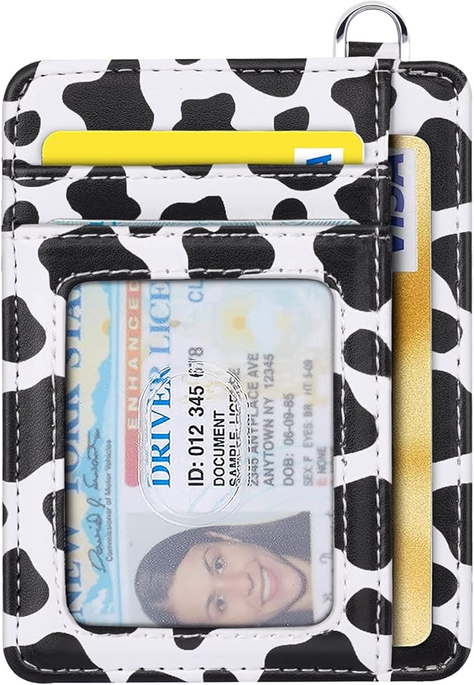 Coco Rossi Slim Front Pocket Wallet RFID ID Card Holder Cute Small Wallet with Keychian for Women,Cow
