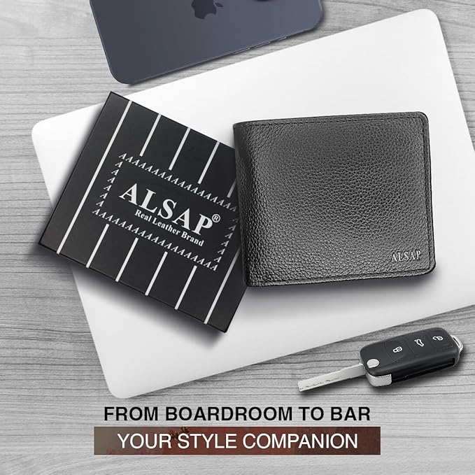 Premium Leather Mens Wallets ‒ RFID Blocking Wallet with Coin Pocket & Zip ‒ Bifold Wallets for Men with 12 Card Slots & 2 Bank Note Compartments ‒ Wallet with Gift Box (Black)