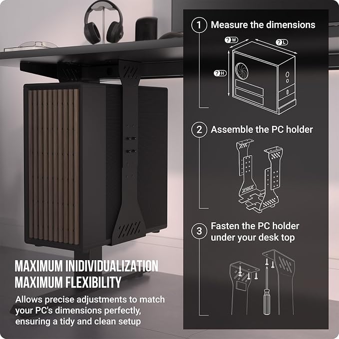 Heavy Duty Under Desk PC Holder – Up to 77 lbs Load Capacity - Adjustable Computer Tower Holder – CPU Holder Under Desk Mount - PC Holder Under Desk – Under Desk Computer Mount (Black)