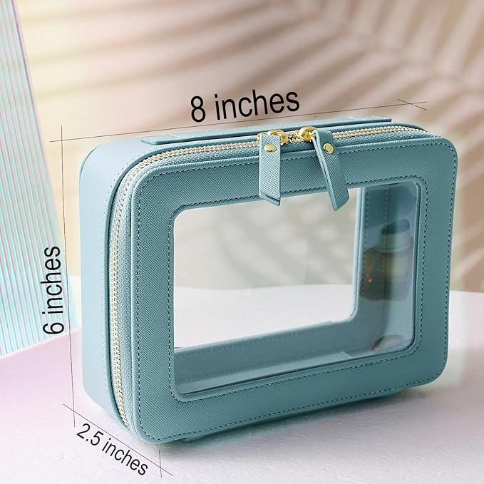 SANHECUN Toiletry bag waterproof cosmetic organizer with handle large opening for travelling (Blue)