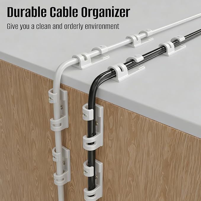 50 Pcs Self Adhesive Cable Clips,Upgraded Cable Management with Screw Hole,Strong Cord Organizer for Under Desk,Car,TV PC,Christmas Light Indoor/Outdoor-White M