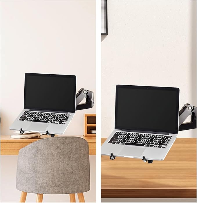 Laptop Stand Arm Mount Tray – Adjustable Ergonomic Desk Accessory, VESA-Compatible with Display Arms, Fits Laptops Up to 12lbs, Anti-Slip, Black