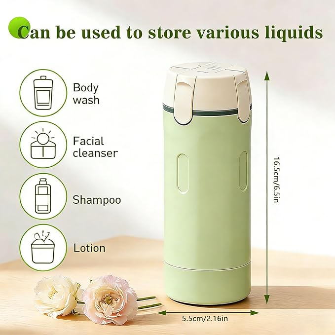 4 in 1 Travel Dispenser Bottle Leakproof Refillable Travel Bottles for Toiletries Portable Travel Size Containers for Shampoo Lotion Cosmetics Travel Essentials for Women Men (Green)