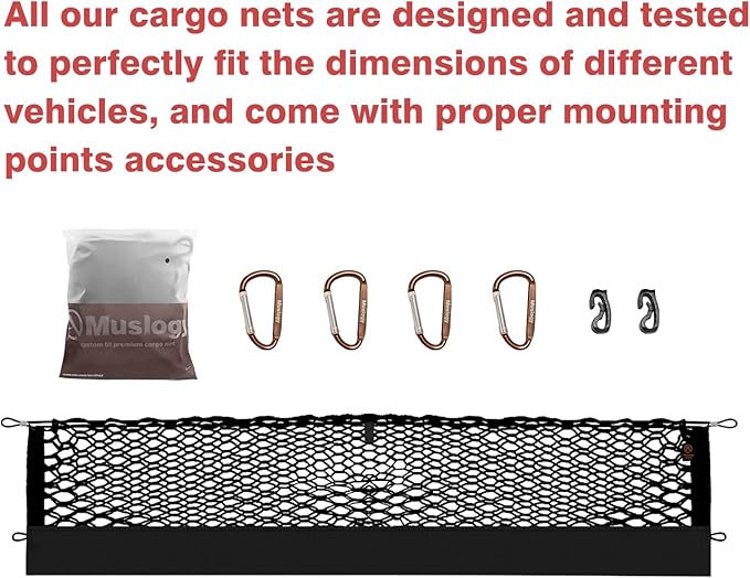 Muslogy Truck Bed Cargo Net Trunk Netting Compatible with Chevrolet Colorado & GMC Canyon 2026 2025 2024 2023 Accessories, Pickup Cargo Organizer SUV Sedan Storage Net w/Heavy Duty Carabiners