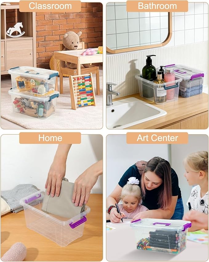 NUMIFUN Plastic Storage Bins with Lids 6 Pack, 7 Quart Storage Containers with Black Buckle Latch, Stackable Storage Containers for Home Pantry Office Classroom Organization, White