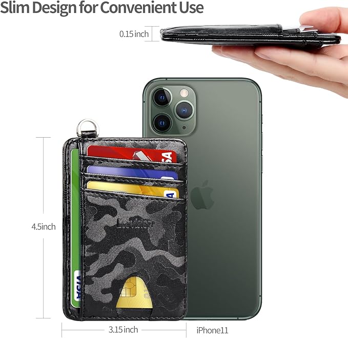 EcoVision Slim Minimalist Front Pocket Wallet, RFID Blocking Credit Card Holder Wallet with Detachable D-Shackle for Men Women