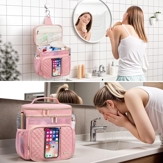 Tealari Large Toiletry Bag for Women Men,Bathroom Bag,Water Resistant Shower Bag,Makeup Bag,Portable Shower Caddy for College Dorm,Hanging Travel Toiletry Bag with Transparent Waterproof Phone Pocket
