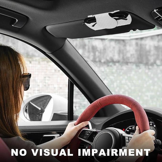Sunglasses Holder for Car Visor, Auto Soft Leather Glasses Case with Magnetic Clips, Car Sun Visor Eyeglasses Holder Protective Box, Universal Interior Car Accessories (White)