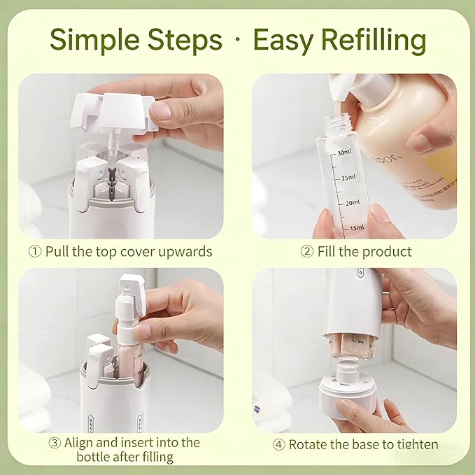 4 in 1 Travel Dispenser, 4 Pack 30ML Travel Bottles for Toiletries With label, Leak Proof Travel Size Containers, Portable Containers for Shampoo Lotion Conditioner Cream (Green)