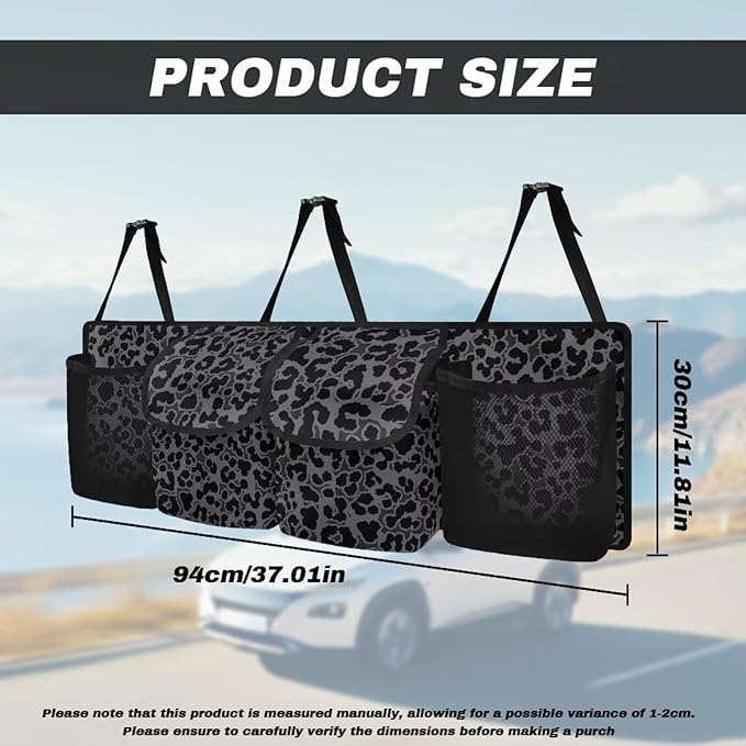 Black Leopard Print Backseat Trunk Organizer for Car Trunk Storage Bag with Lid Hanging Multipurpose Cargo Bag,Easy to Install