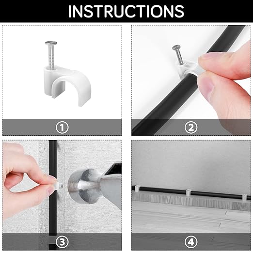 CableGeeker Cable Clips 100 Pieces Cat8 Cat7 Cat6 Ethernet Cable Clips with Nails 7mm Cord Holder for Circle Ethernet Cable (White)